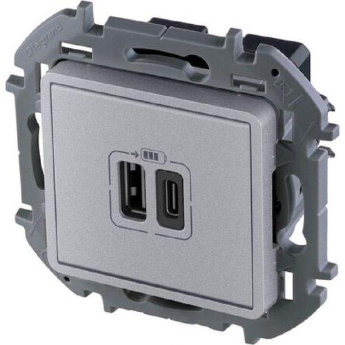 Розетка USB тип A+С без рамки Legrand Inspiria 2-м. 3000мА алюминий картинка